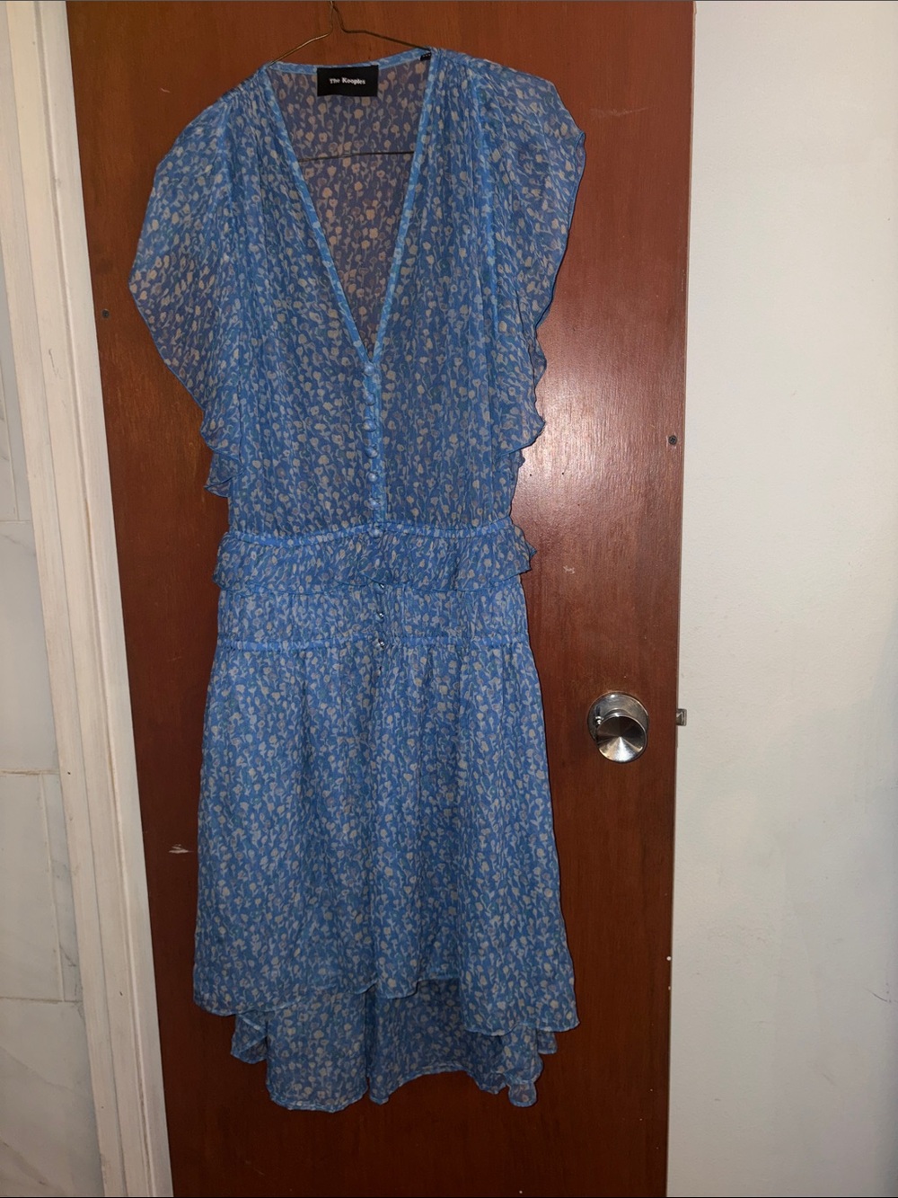 The Kooples Sky Blue Floral High-Low Ruffle Dress